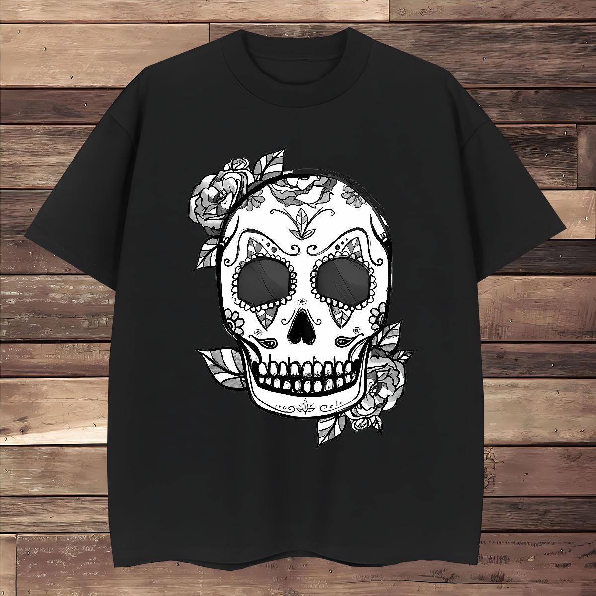 Classic T Shirts Men 230g 100% Cotton skull Casual Asian Size Round Neck Short Sleeve Men Tshirts Fashion New Clothings