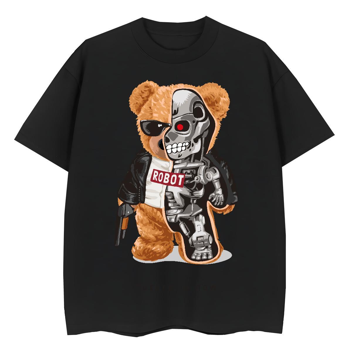 Unisex T Shirts Men 230g Cotton skull Casual Beach Cartoon Print O-Neck Short Sleeve Men Tshirts DIY Clothings