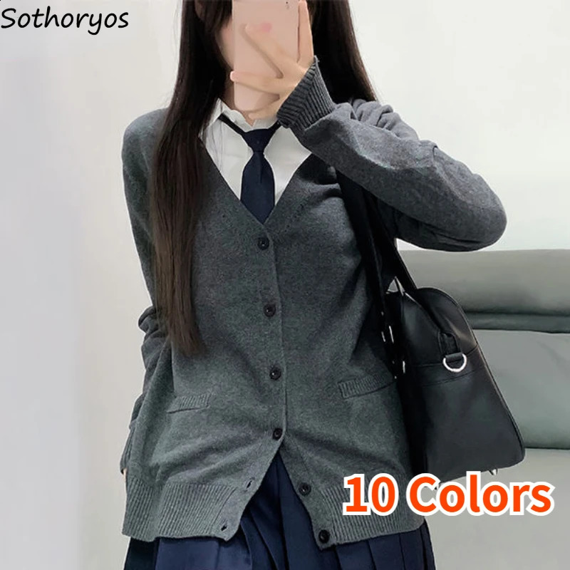 Preppy Sweater Cardigans Women Autumn Winter Cute Schools Japanese V-neck Knitwear Jacket Chic Teens Harajuku Street wear 240824