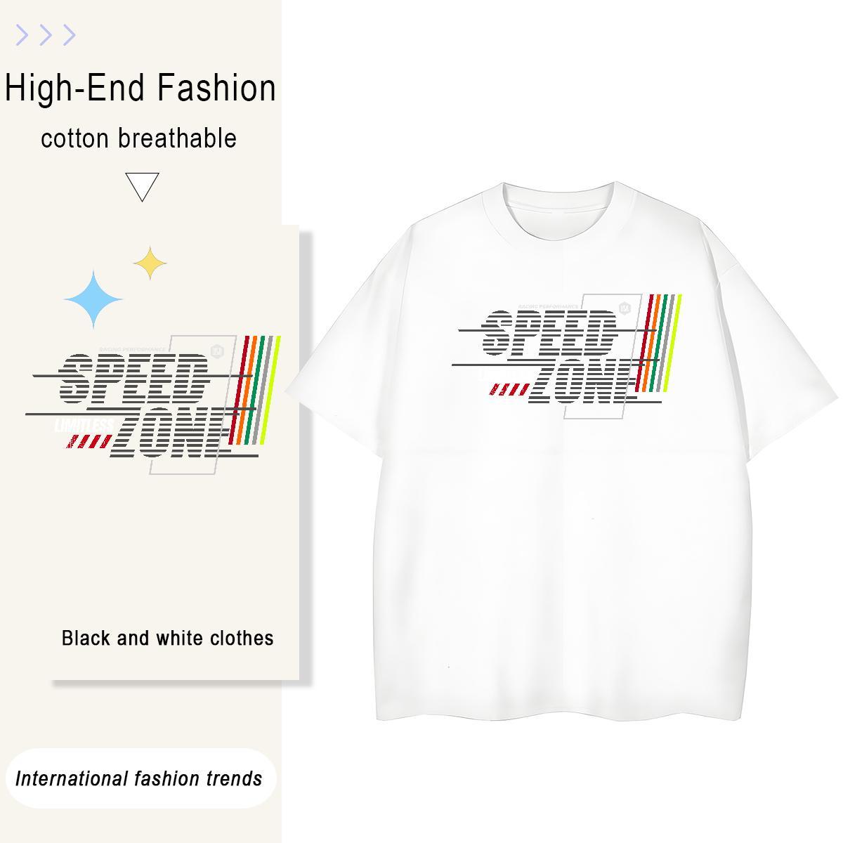 High quality Couples T Shirts 230g Cotton letter High Street Hip Hop T Shirts Women Breathable Crew Neck Cartoon Floral Printing Tshirts