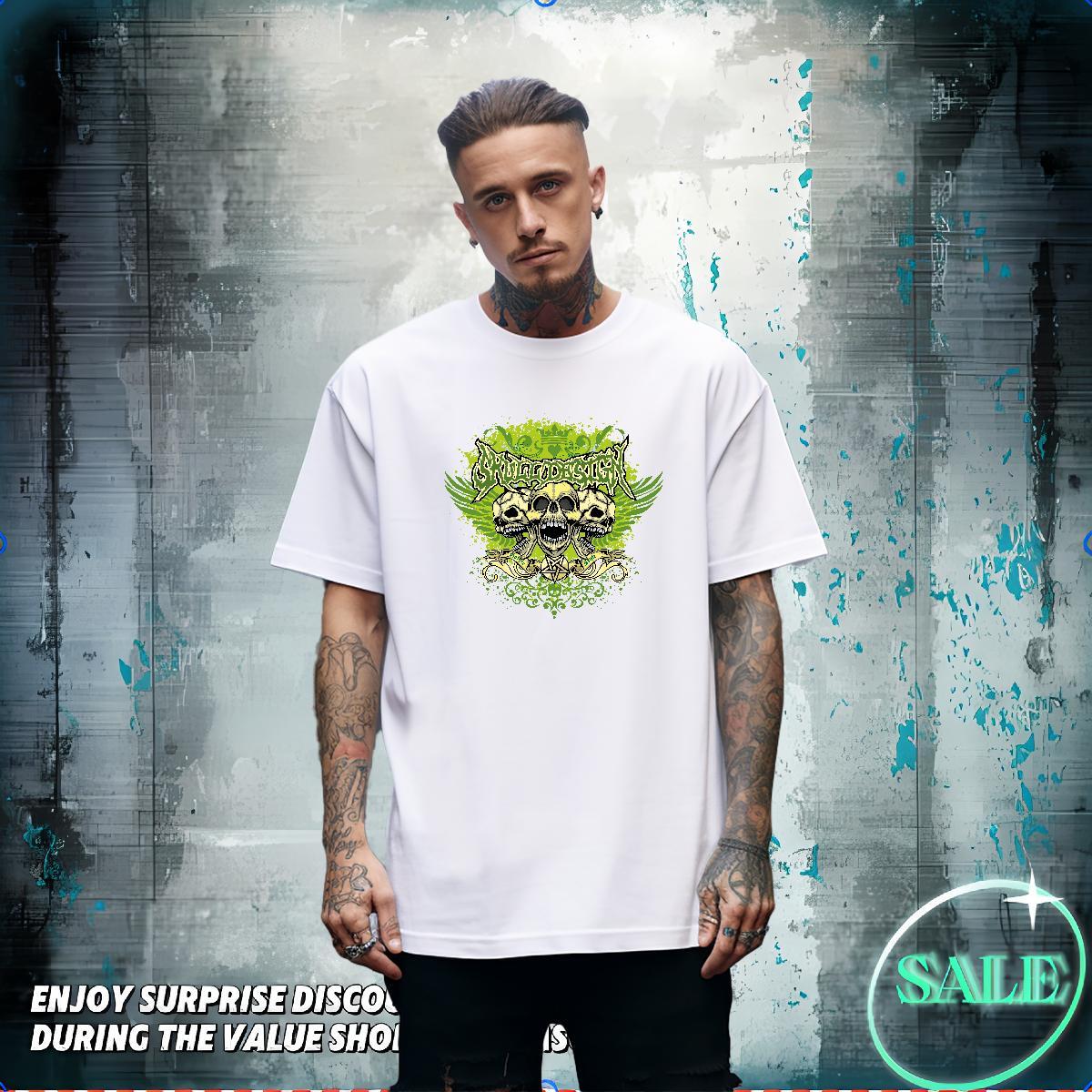 Loose Fit T Shirts Men 230g Cotton skull Summer Casual DIY Anime Breathable Short Sleeve Tshirt for Man Woman Wholesale Top Tees