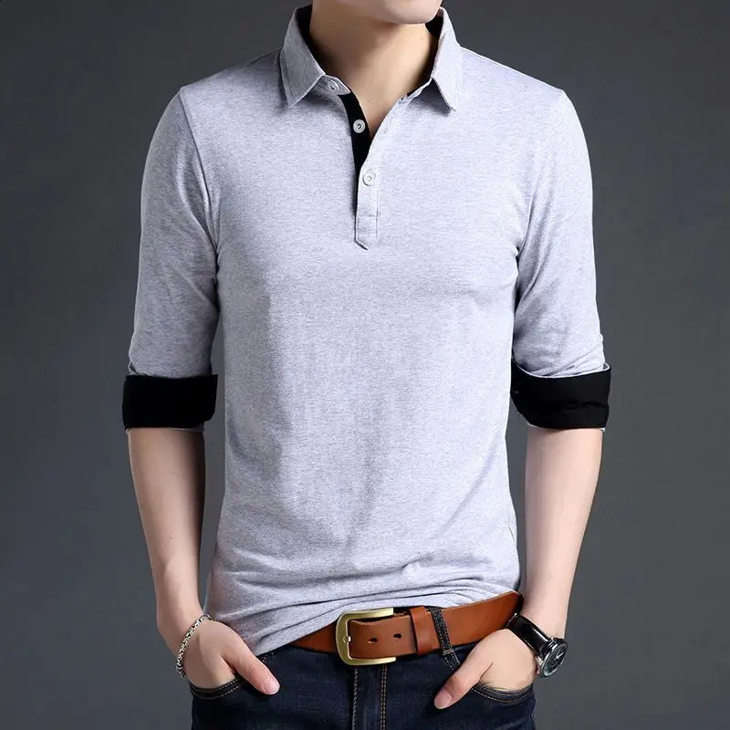 Spring Autumn Korean Business Casual Long Sleeve Polo Shirt Men Lapel Print Button Patchwork Screw Thread Loose Cotton Top 240824