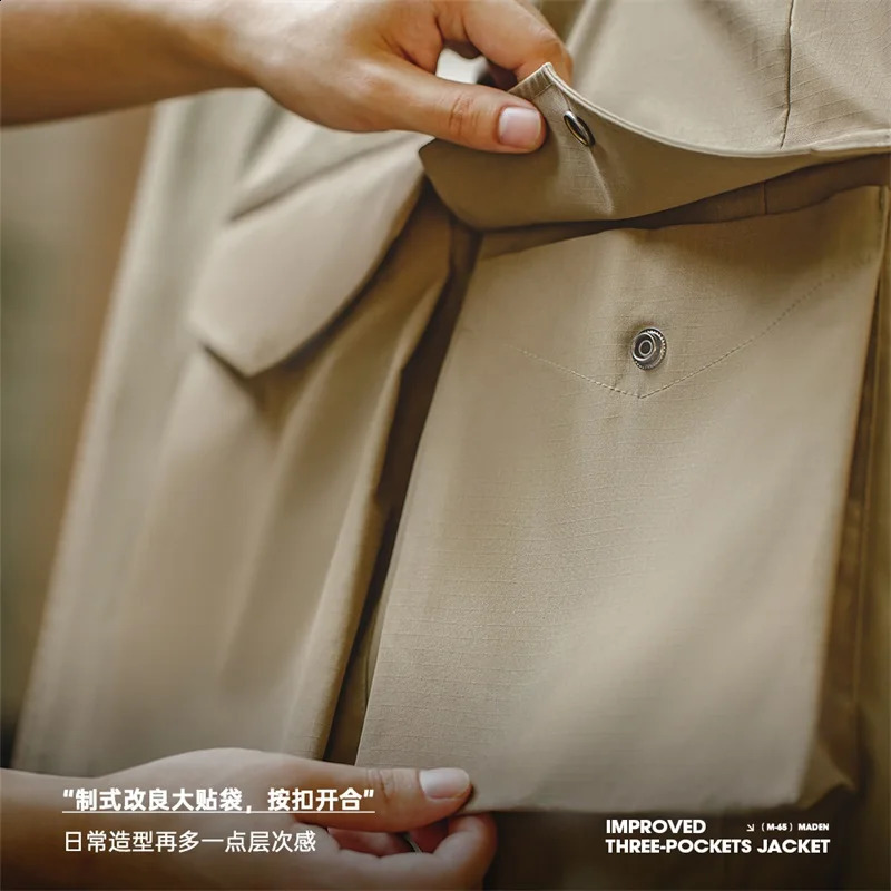 Maden Workwear American Vintage M65 Jacket Multi Pocket Lapel Amekaji Loose Coats Autumn Khaki Mens Clothing Tops 240824