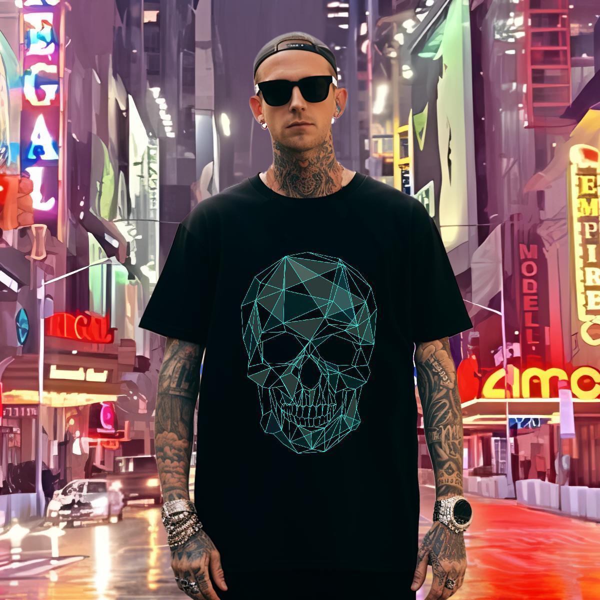 Soft T-Shirts for Men 230g Pure Cotton skull Sport Custom Print Oversized Round Neck Short Sleeve Tshirt for Man Woman 2024 New Tees Shirts
