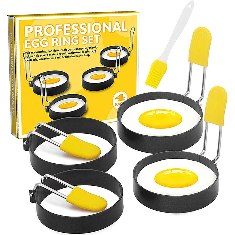 LMEETJMA 4Pcs Egg Rings for Frying Eggs Stainless Steel Nonstick Round Egg Cooker Ring For Frying Eggs and Egg Mcmuffins JT86 240824