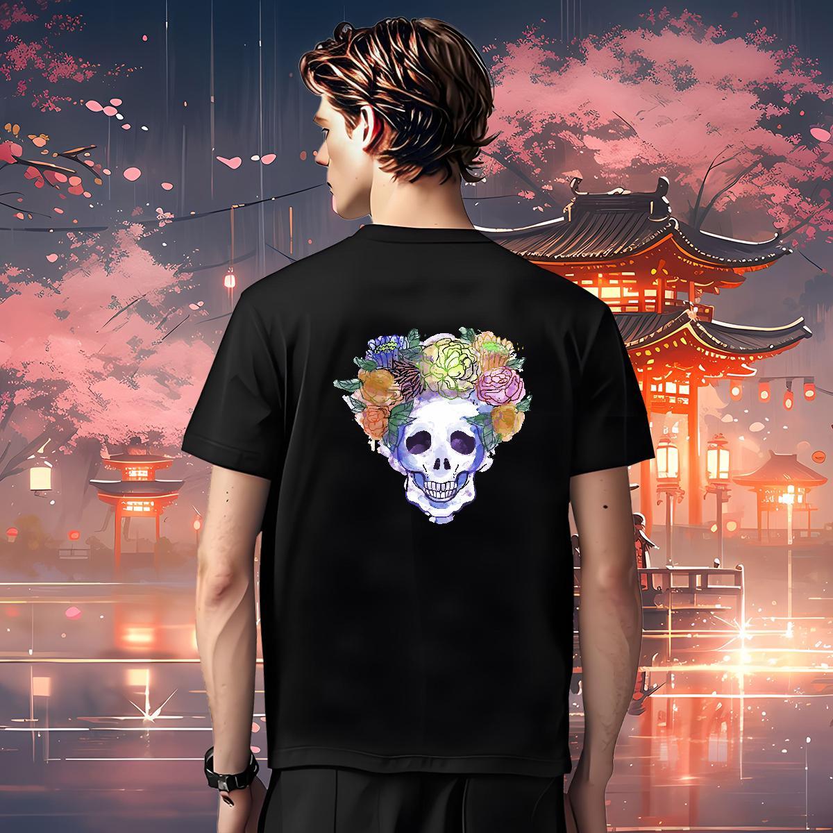 Designer T Shirt For Man 100% Cotton 230g skull Beach Anime Print Round Neck Short Sleeve Mens Tshirts Fashion Casual Wear