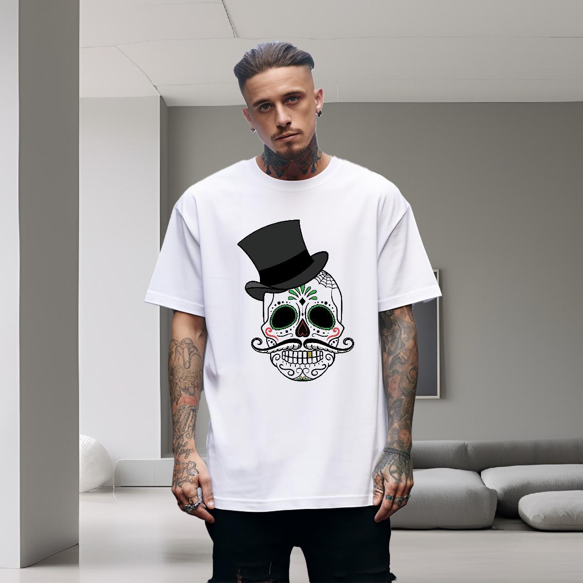 Free Shipping T Shirts Men 230g Pure Cotton skull Home Outdoor Cartoon Print Crew Neck Breathable Couples T Shirts Fashion Design Wear