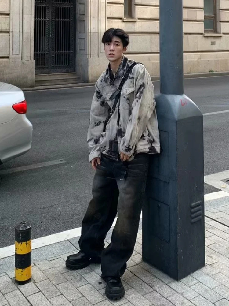 Tie dye denim jacket mens personalized streetwear cool and chic hiphop style fashionable highend loose comfortable European 240824