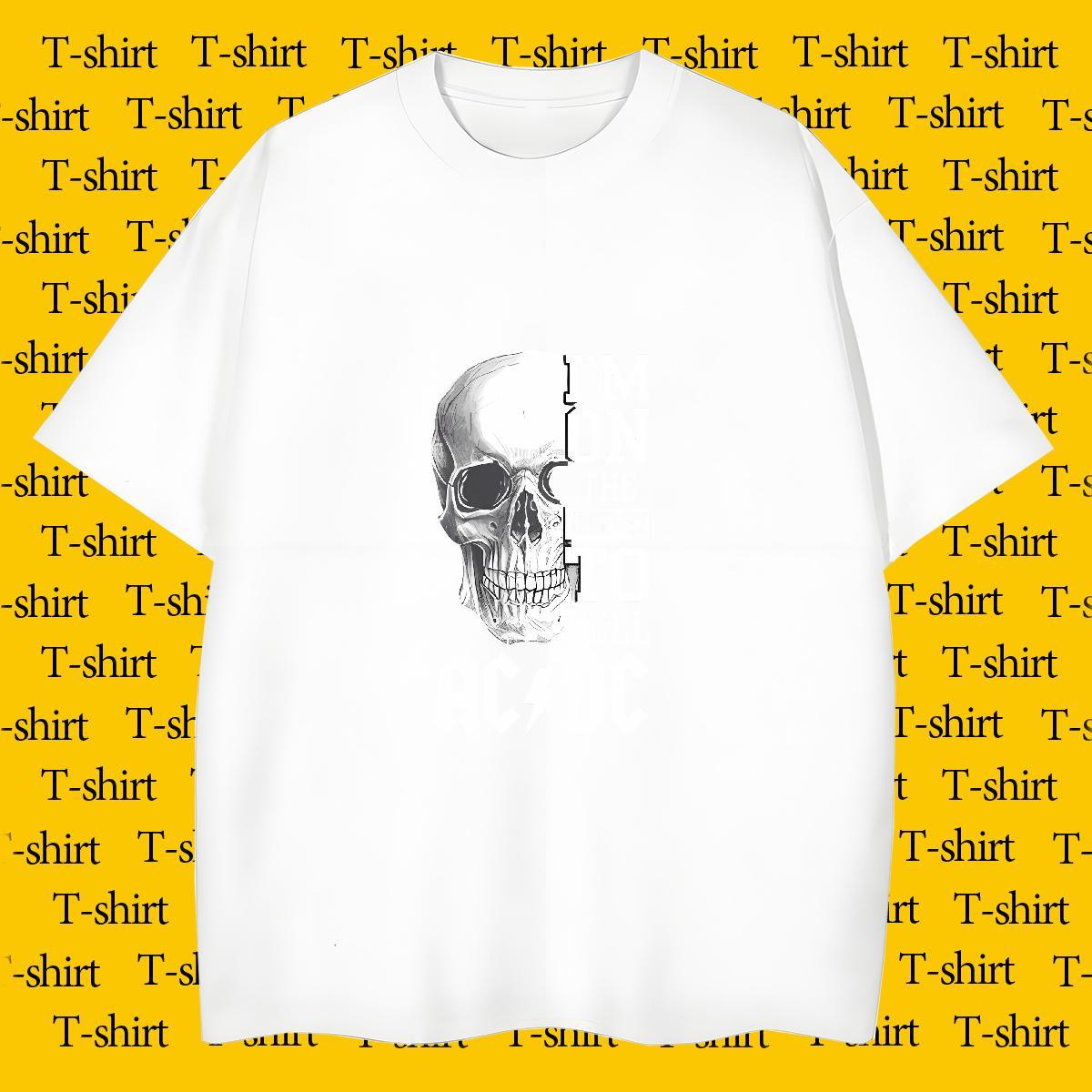 Classic Men T Shirts 230g Pure Cotton skull Casual Daily Wear Asian Size Short Sleeve O-Neck Tshirt for Man Woman 2024 New Tees Shirts