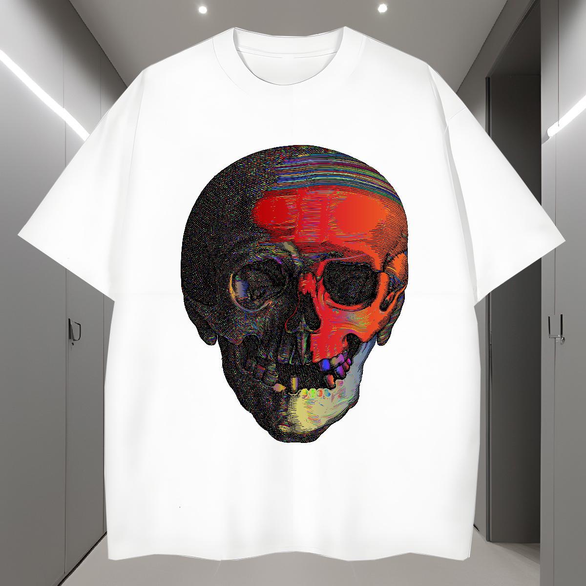 Cool Design Mens T Shirts 230g Pure Cotton skull Sport Custom Printed Round Neck Short Sleeve Men Clothes T-Shirt Fashion Designer Tops Shirt