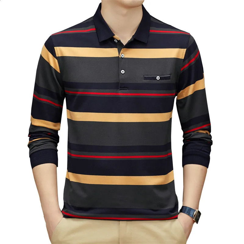 Arrival 95% Cotton Polo Shirt Men Long Sleeve Multi-color Autumn Clothing Casual Korean Male Polo Shirt Striped Shirt 240824