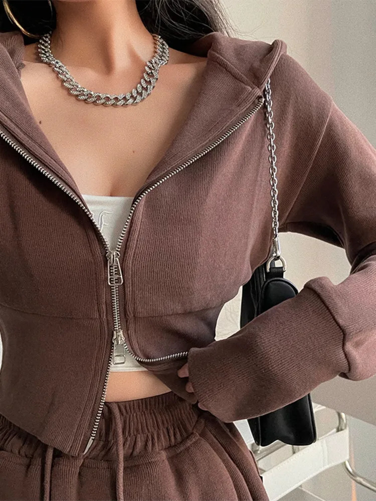WOMENGAGA Street Double Zipper Hoodie Loose High Waist Slim Short Long Sleeve Top Sweatshirt Hoodie Fashion Sexy Korean Top E11G 240824