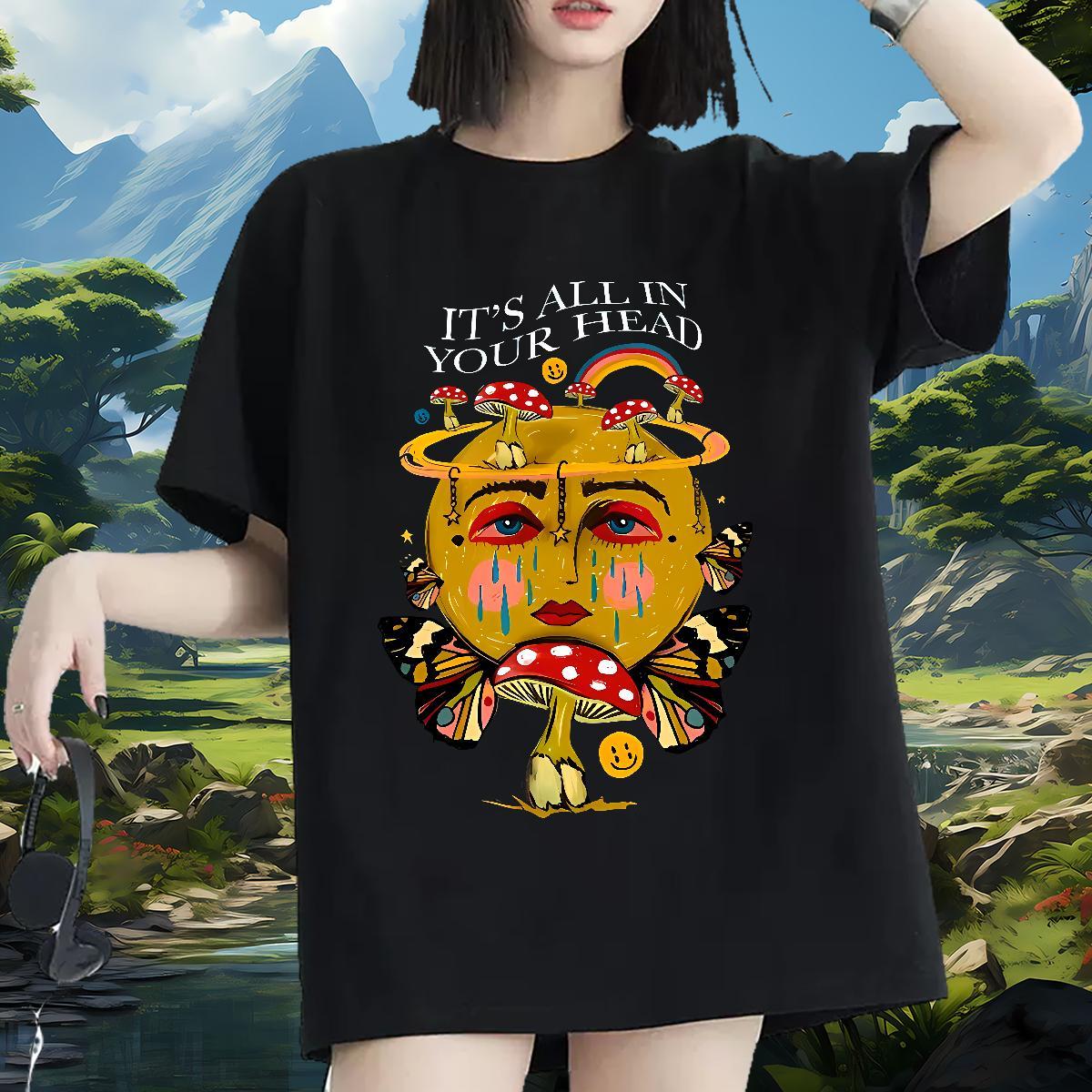 Brand Lady T shirt 230g Pure Cotton mushroom Casual Sport T-Shirts Breathable Crew Neck Custom Printed Tshirts