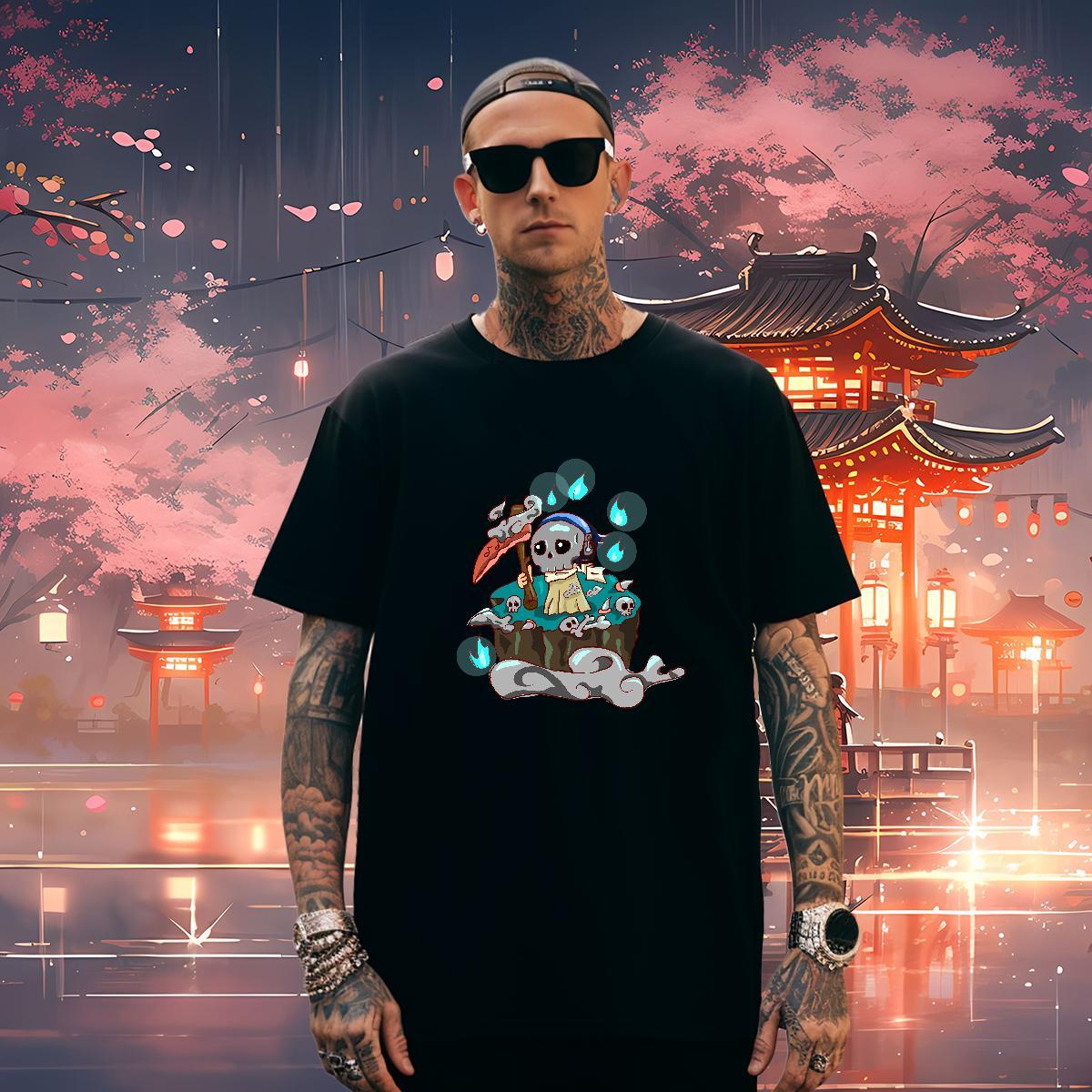 Wholesale T-Shirts for Men 230g Cotton skull Hip Hop Black White Breathable Short Sleeve Men Tshirts New Designer Tee Shirt