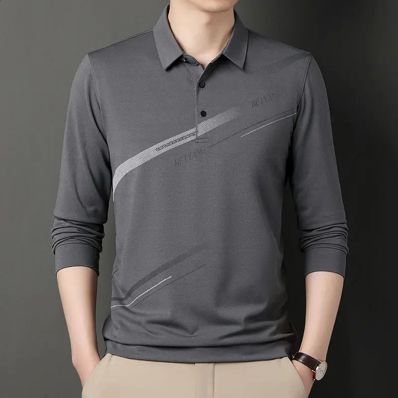 Smart Casual Men Long Sleeve Stripe Polo Shirts Streetwear Male Clothes Spring Autumn Thin Lapel Business Fashion Loose Tops 240824