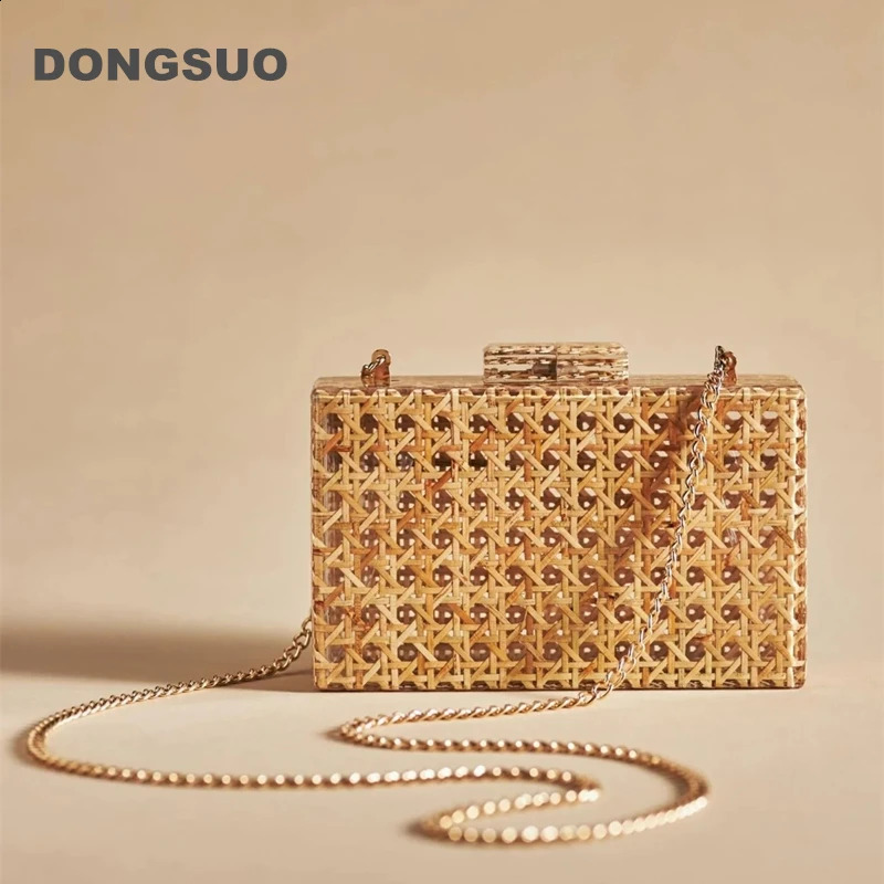 Women Rattan clutch Acrylic Box cane bag Evening Bag For Wedding Party Purse summer Wicker Handbag Quality 2024 240824Z