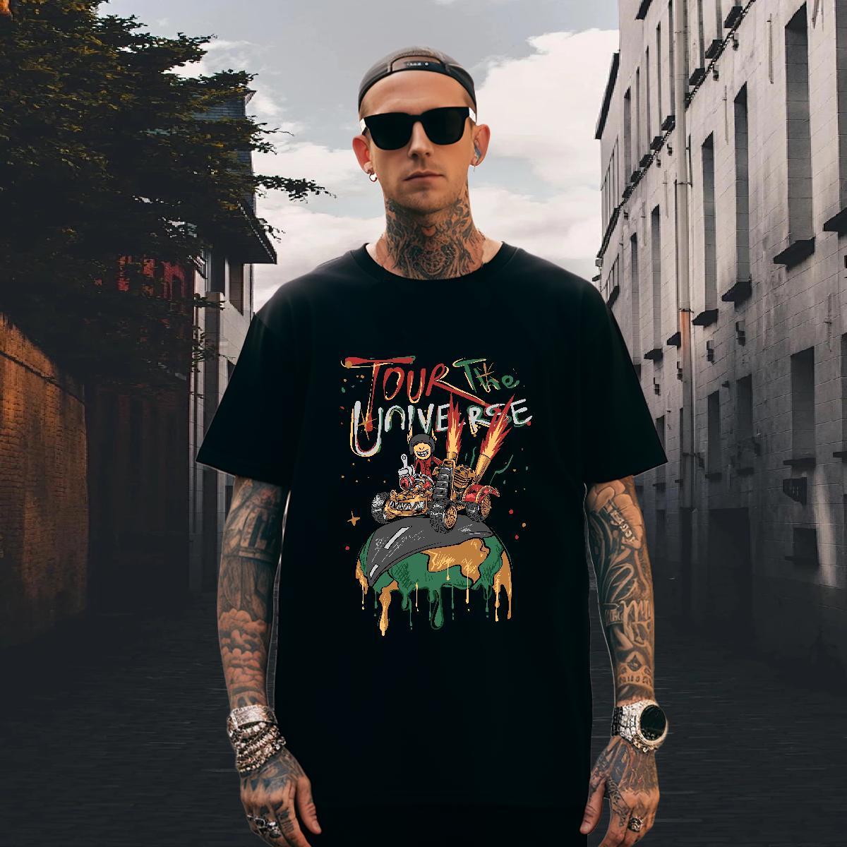 Popular T-Shirts for Men 230g 100% Cotton ET Home Outdoor Floral Print Breathable Crew Neck Men Tshirts DIY Customized Tops Shirt