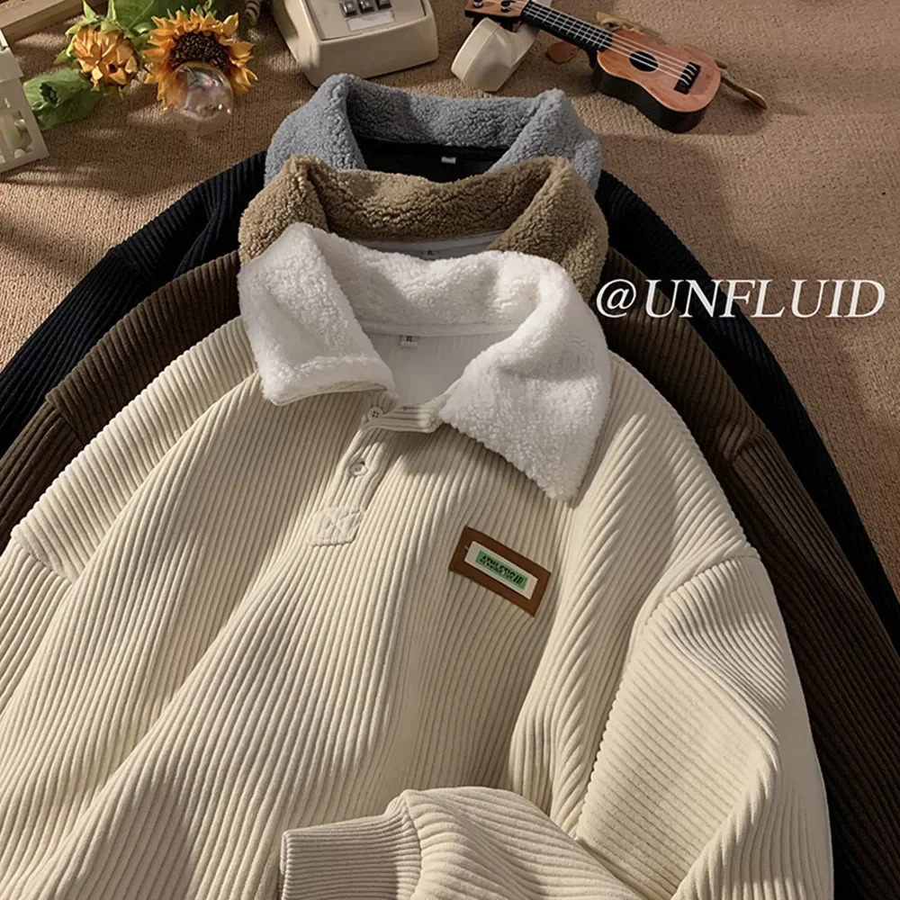 Trendy Hong Kong Style Color Block Long Sleeve Polo Shirt For Men Embroidery Letter Vintage Fit Half Zip Sweatshirt 240824