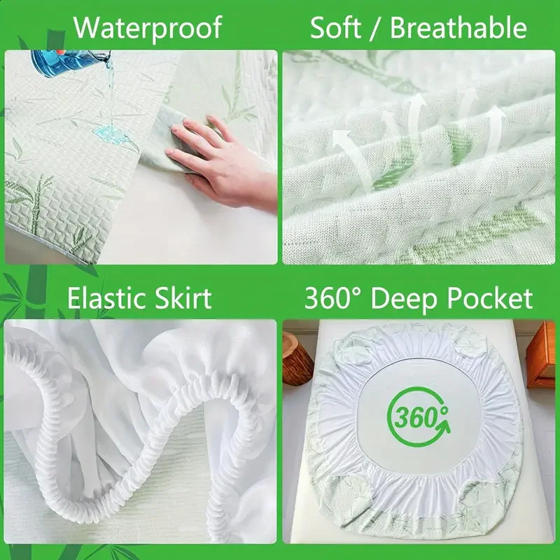 1pc Waterproof Bamboo Mattress Cover Without Pillowcase Cooling Breathable Fitted Bed Sheet With 6-14inches Deep Pocket 240824