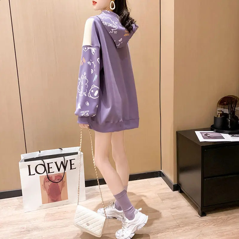 Streetwear Hoodies Pullovers Young Style Fashion Loose Patchwork Printing Pocket Long Sleeve Casual Womens Clothing 240824
