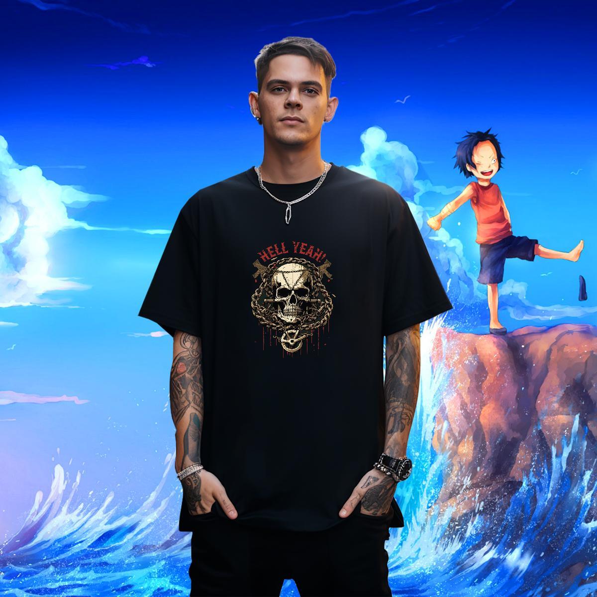 Soft T Shirt For Man 230g Cotton skull Spring Summer Asian Size Breathable Short Sleeve Tshirt for Man Woman 2024 New Tees