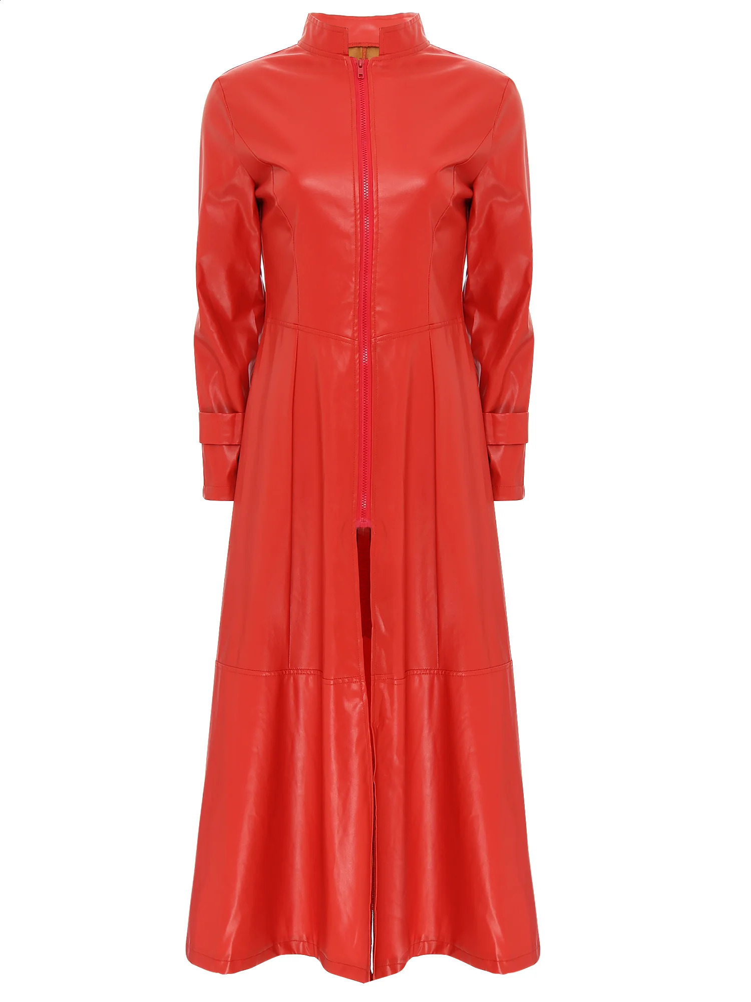 Cool Matrix Clothing WomensMens Leather Jacket Standing Collar Trench Coat with Zipper Cape Town Long Windproof Carnival Dress 240824