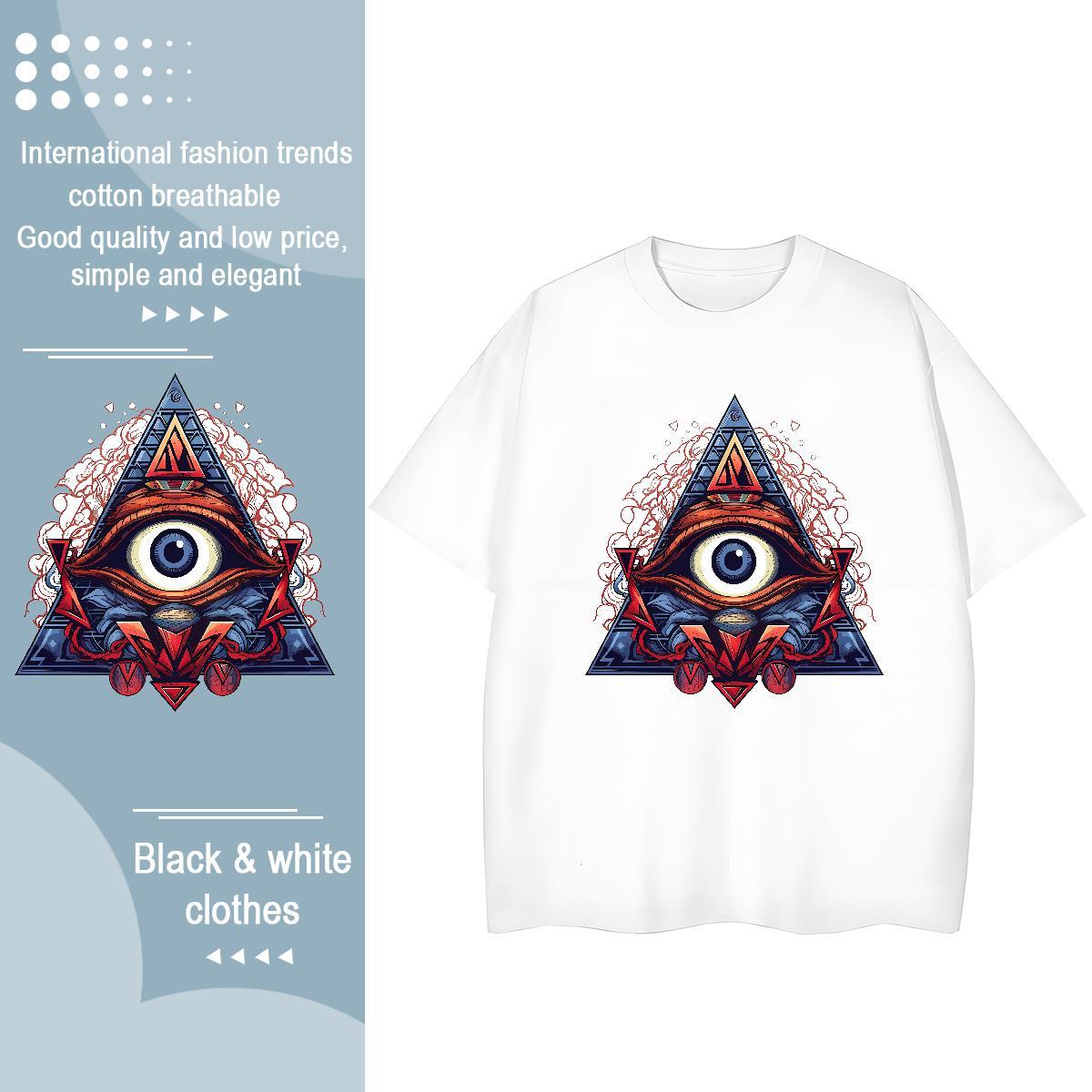 Soft Man T Shirts 100% Cotton 230g eye of the devil Outdoor Floral Print Breathable Short Sleeve Men Tshirts New Clothings