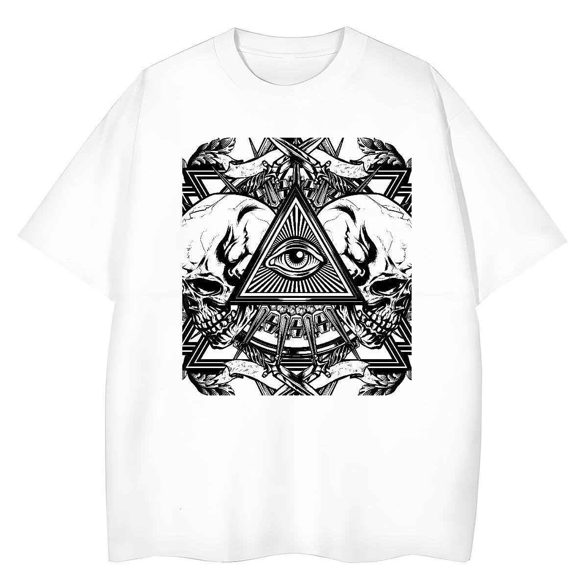 High Quality T-Shirts for Men 230g Pure Cotton eye of the devil Hip Hop Street Cartoon Print Breathable Crew Neck Men Clothes T-Shirt 2024 Tshirts