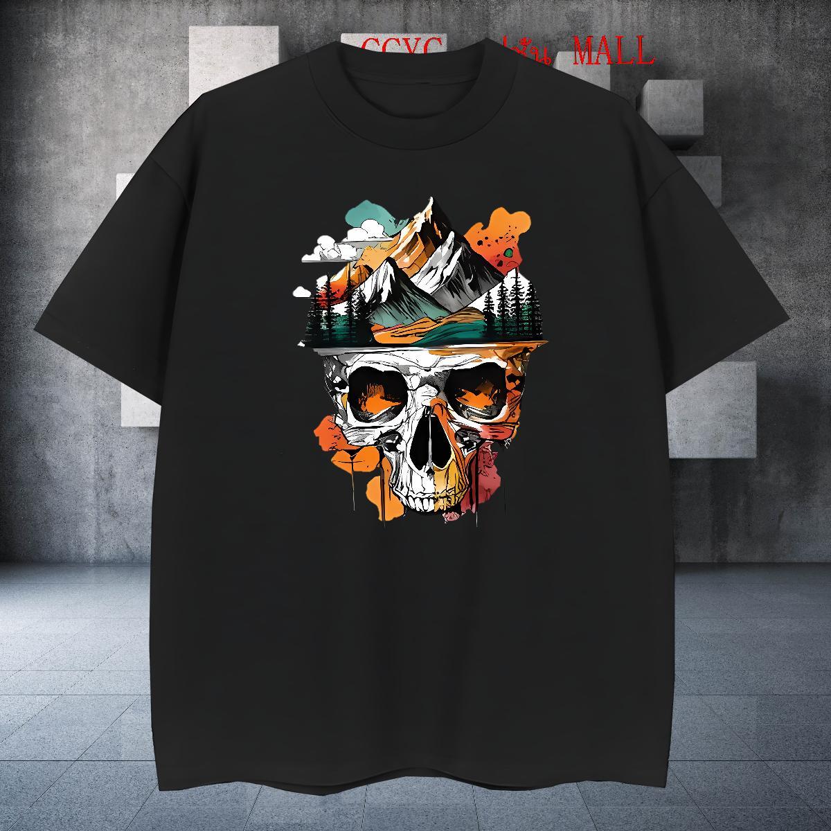 Wholesale T Shirts Men 230g Cotton skull Daily Outfit Plus Size Cartoon Short Sleeve O-Neck Men Clothes T-Shirt Designer Tees