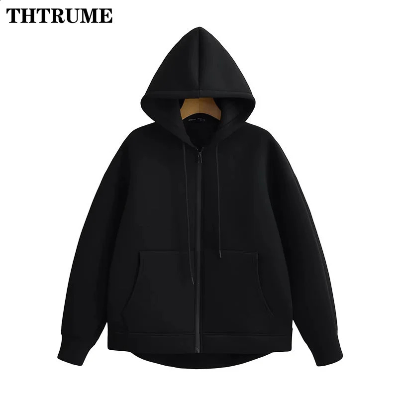 Winter Autumn Women Chic Hoodies Fashion Solid Zipper Oversized High Street Hooded Casual Office Lady Outwear Sweatshirts 240824