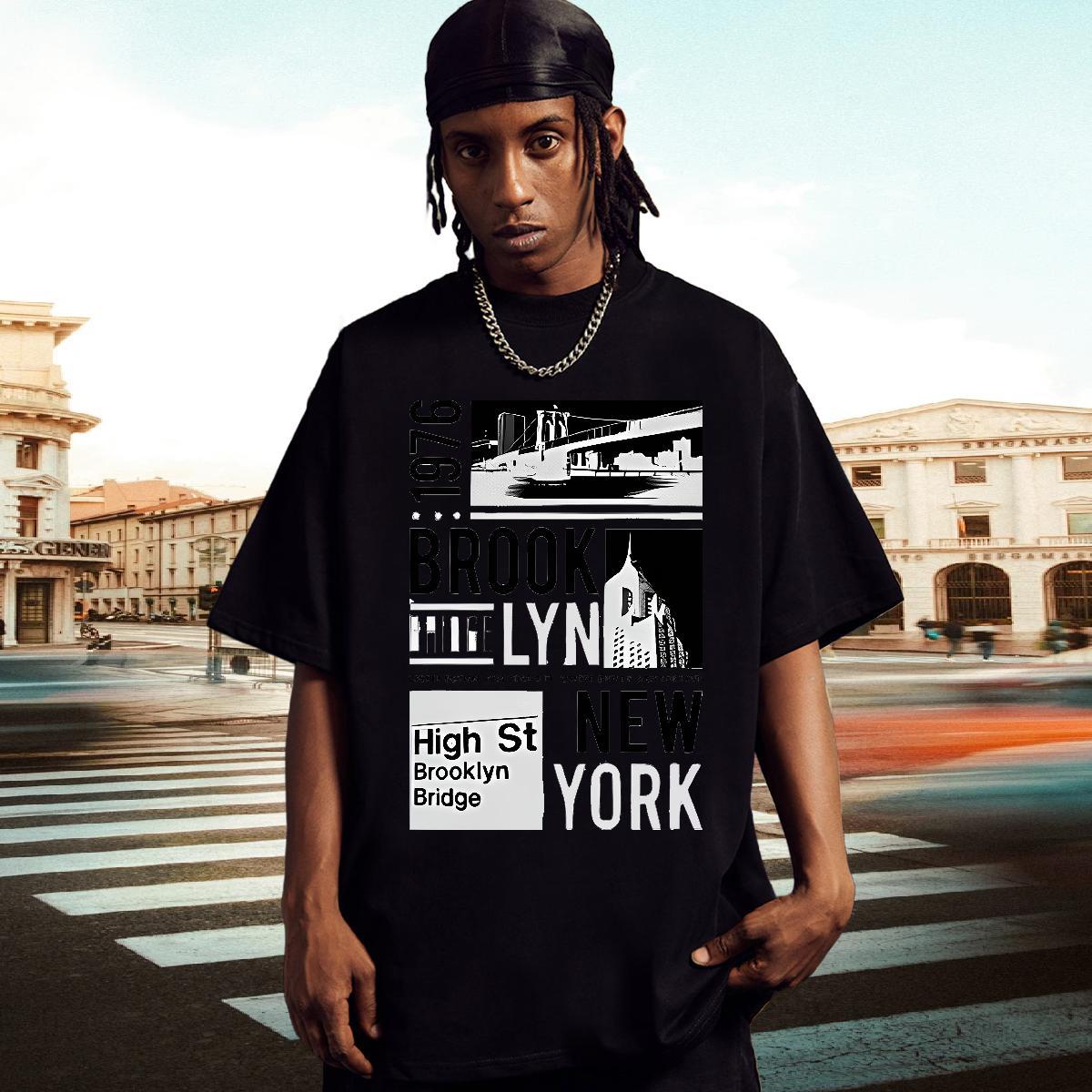 Loose Fit T-Shirts for Men 230g Cotton New York Casual Daily Wear Asian Size Pure Cotton Men Tees Designer Tees Shirts