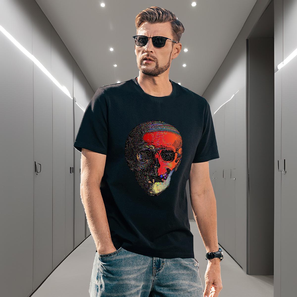 Cool Design Mens T Shirts 230g Pure Cotton skull Sport Custom Printed Round Neck Short Sleeve Men Clothes T-Shirt Fashion Designer Tops Shirt