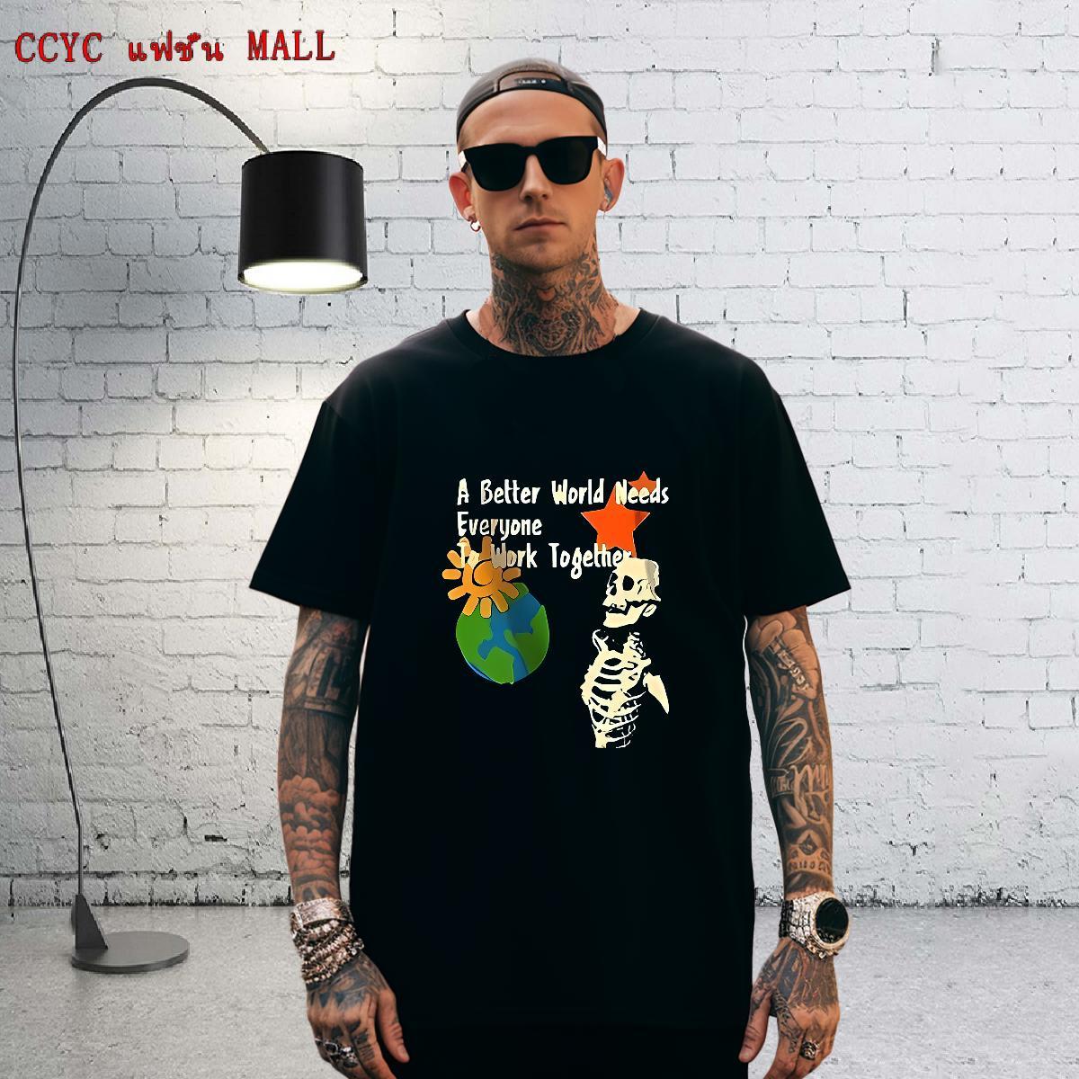 High Quality T Shirts Men 230g 100% Cotton skull Hip Hop DIY Printed Round Neck Short Sleeve Men Clothes T-Shirt Fashion New Tops Shirt