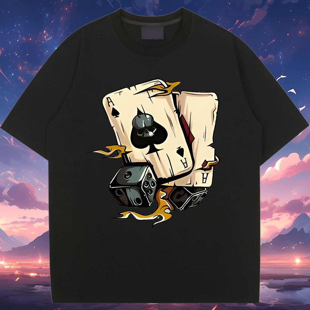 Brand Tshirt for Man Woman 230g Pure Cotton playing card Casual Sport T Shirt For Woman Breathable Soft Anime Clothings
