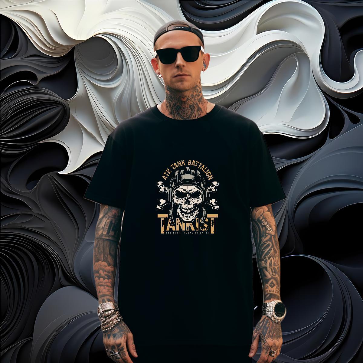 Brand T-Shirts for Men 230g Pure Cotton skull Street Cartoon Printing L-4XL Breathable Crew Neck Men Tshirts DIY Top Tees