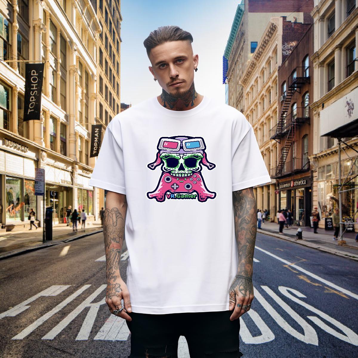 Brand T Shirt For Man 230g Pure Cotton skull Casual Graphic Breathable Short Sleeve Men Tees New Clothings