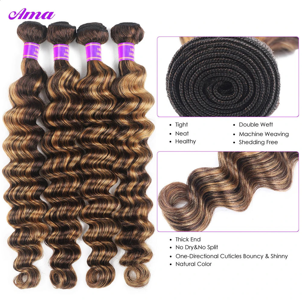 4 27 Highlight Loose Deep Wave Bundles 30 inch Ombre Color Human Hair Bundle Brazilian Braiding 1 3 Trade 240801