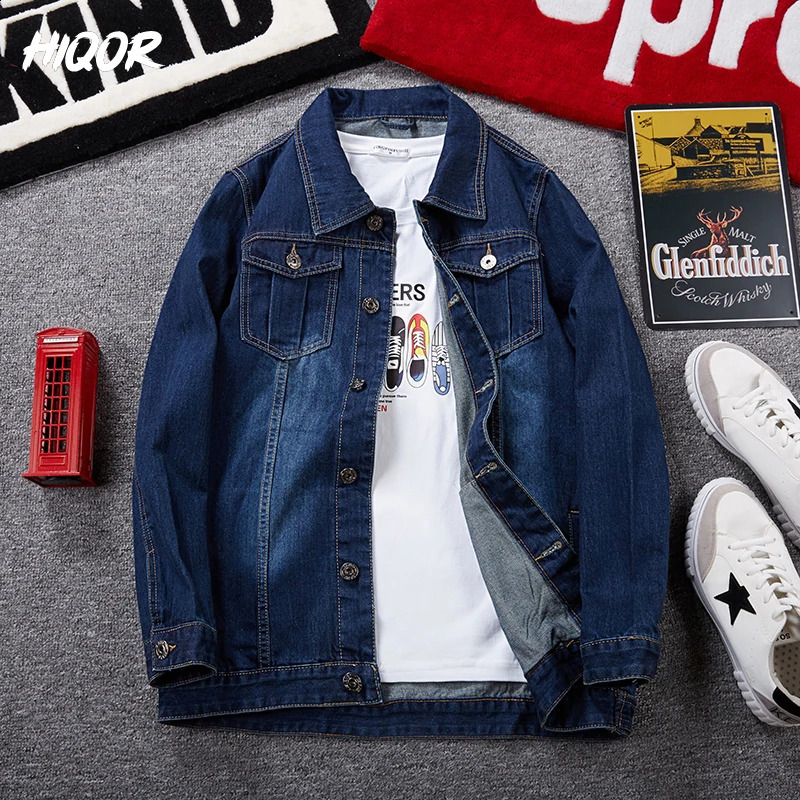 HIQOR oversized denim jacket mens 8XL fashion bomber pure cotton long sleeved 240824