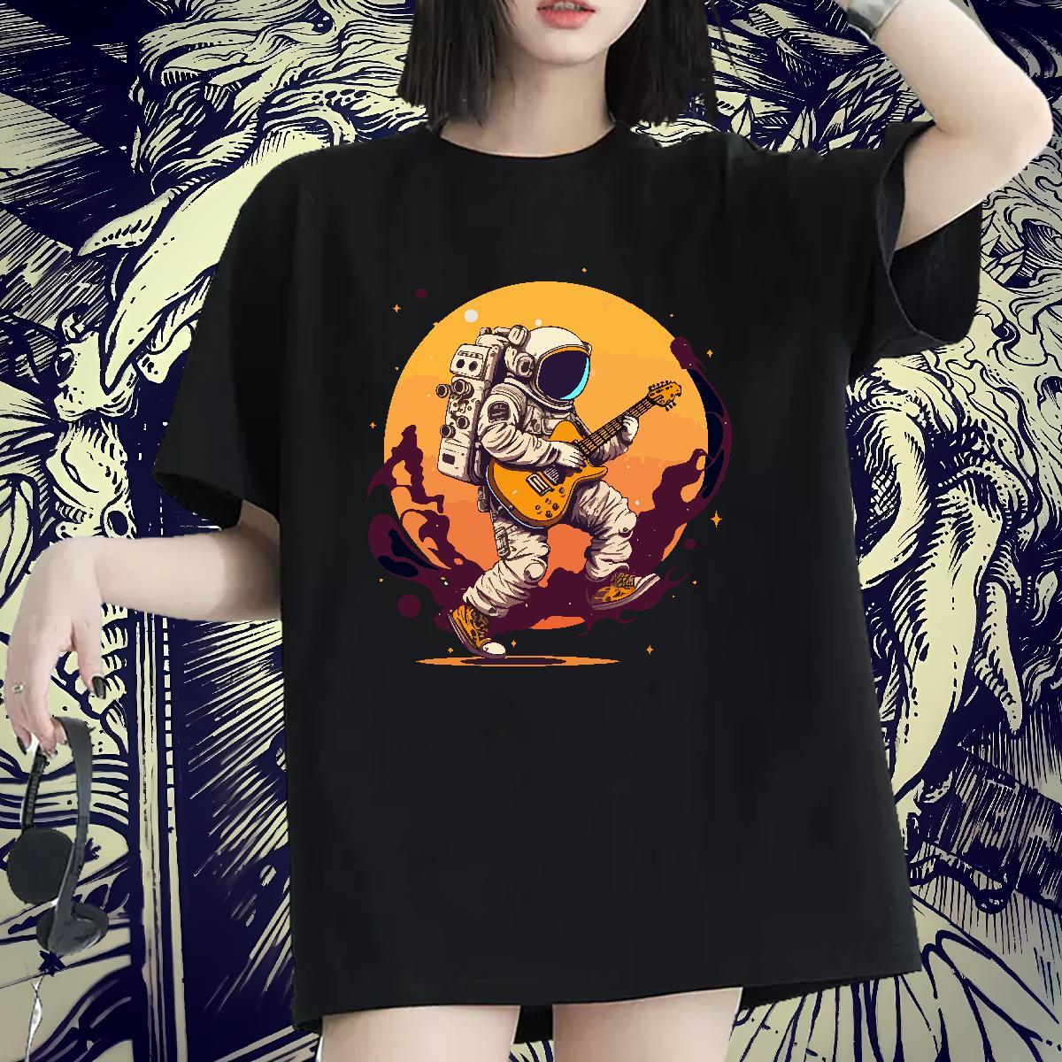 Lady Unisex Tshirts 230g Cotton cosmonaut Daily Outfit T Shirt For Woman Short sleeve Soft Anime Print Tops Tees