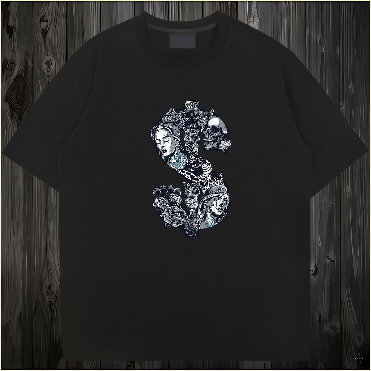 Loose T shirt 230g Pure Cotton skull Daily Wear Graphic Short Sleeve Soft Men Tops Tees Brand Clothes