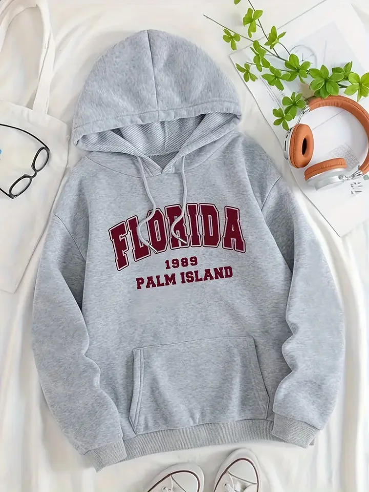Womens Casual Pullover Hoodie With Florida 1983 Palm Island Graphic Fashionable All-Match Style Comfort Fit - Available In Mu 240824