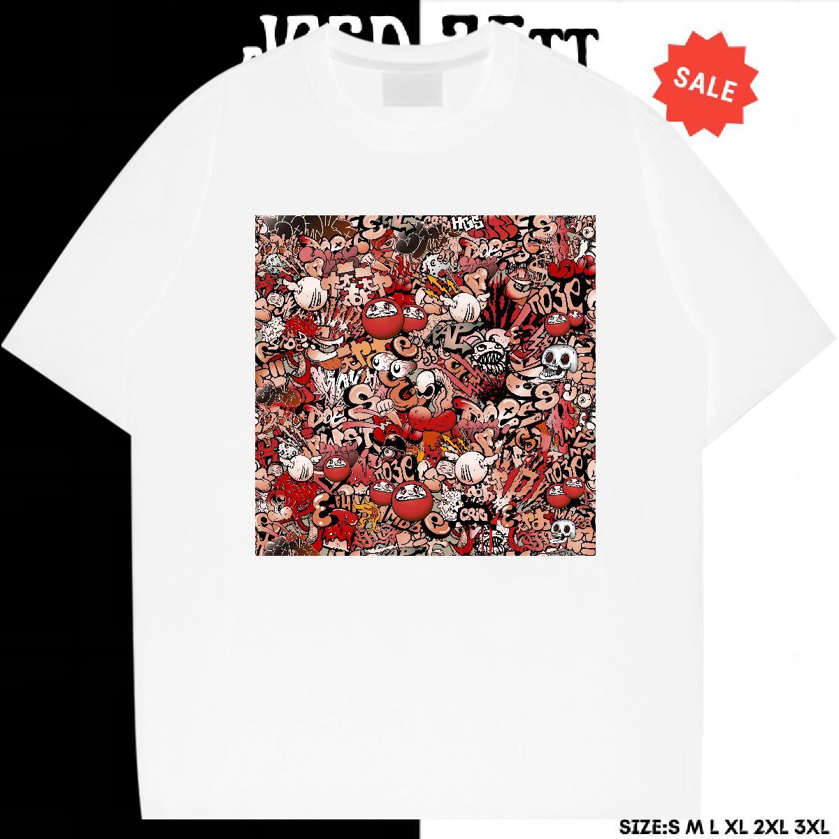 Soft Men T Shirts 230g Pure Cotton skull Casual Beach Anime Print Crew Neck Breathable Mens Tshirts New Tops Shirt