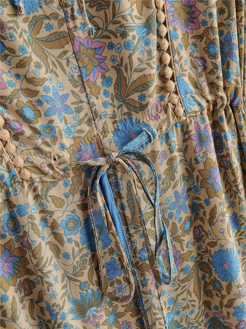 Vintage Chic Women Floral Print Batwing Sleeve Beach Bohemian Maxi Dresses Robe Ladies V-neck Summer Boho Dress Vestidos 240824