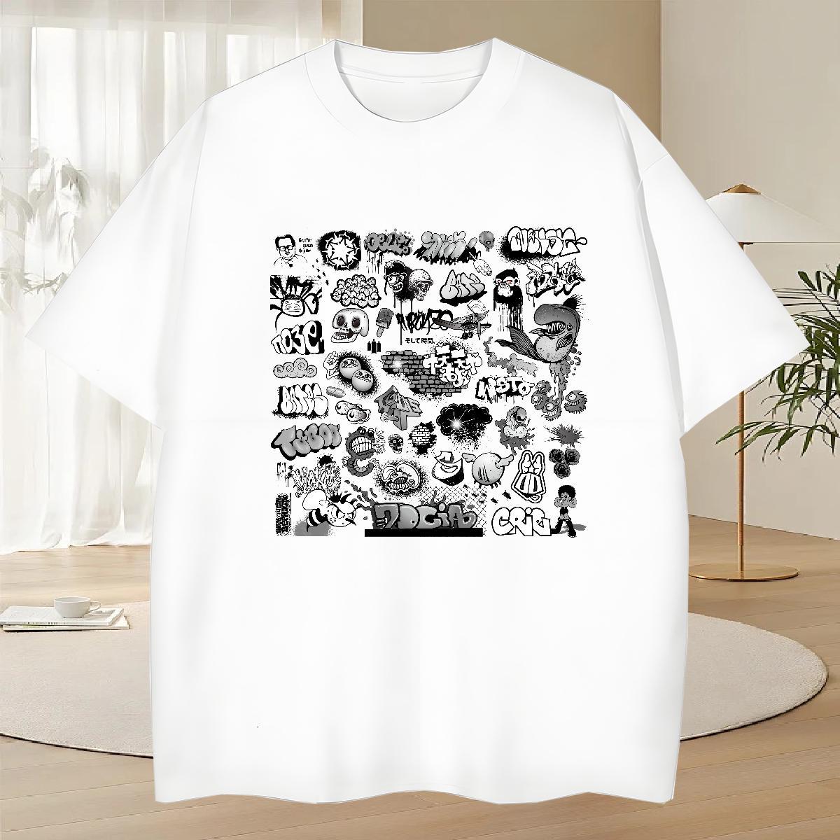 Soft T-Shirts for Men 100% Cotton 230g skull Hip Hop Street Anime Breathable Crew Neck Tshirts DIY Customized Tops Shirt