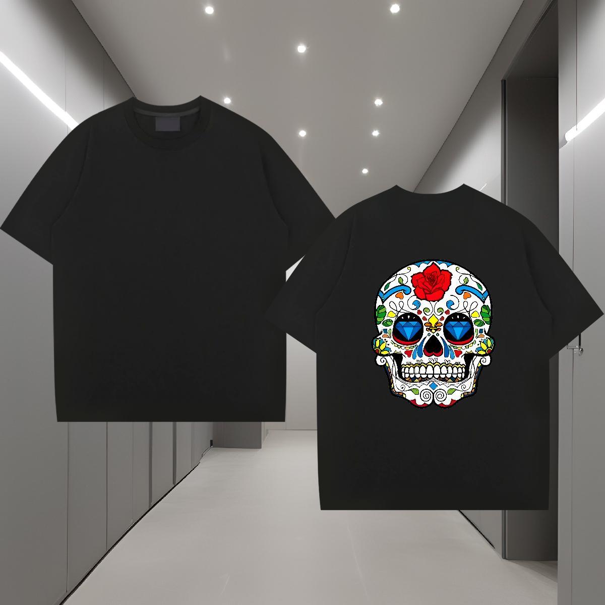 Soft Men T Shirts 230g Pure Cotton skull Hip Hop Street Customized Print Short Sleeve O-Neck Mens Tshirts Factory Direct Tees