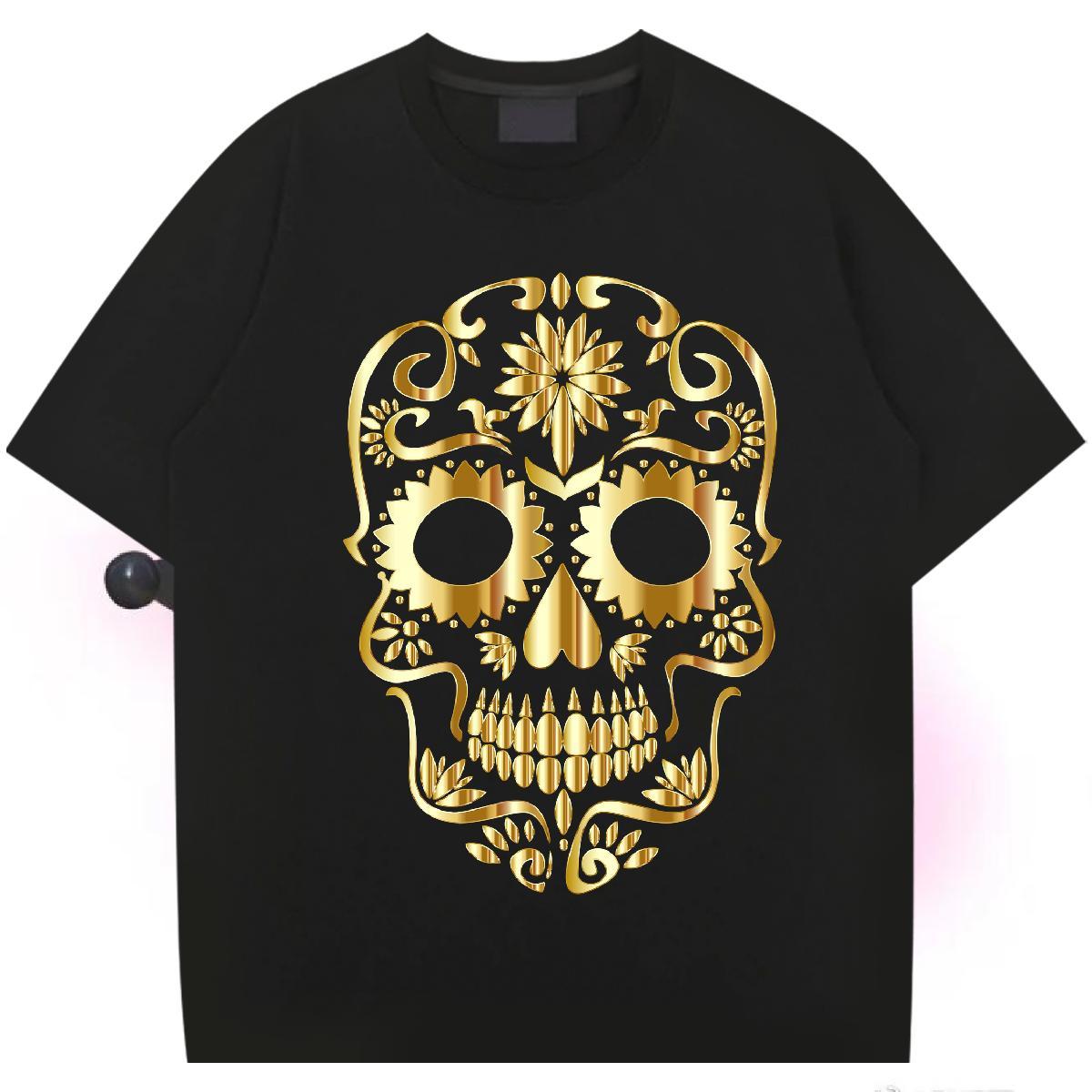 Cool T shirt 230g Pure Cotton skull Casual DIY Printed O Neck Short Sleeves Men Tees Stylist Top Tees