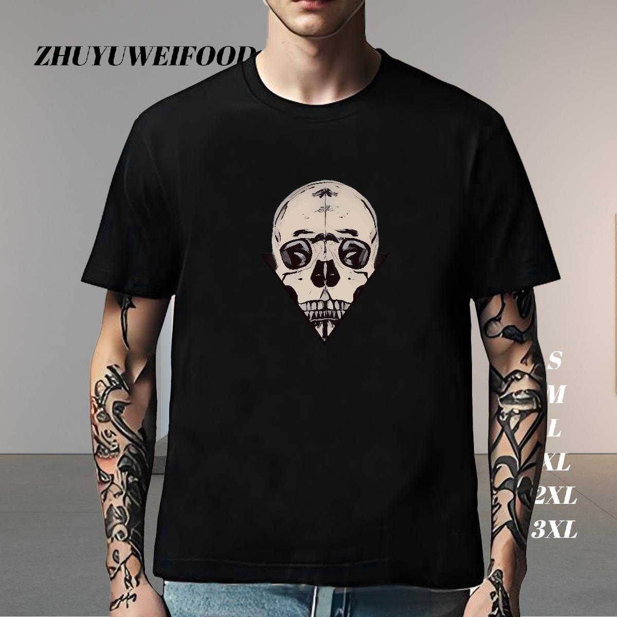 Loose T Shirt For Man 230g Pure Cotton skull Street Casual Anime Print Crew Neck Breathable Mens Tshirts 2024 Summer Tee Shirt