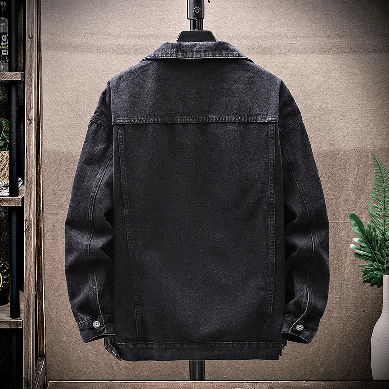 mens fashion black denim jacket plus size autumn spring casual oversized M8XL 240824