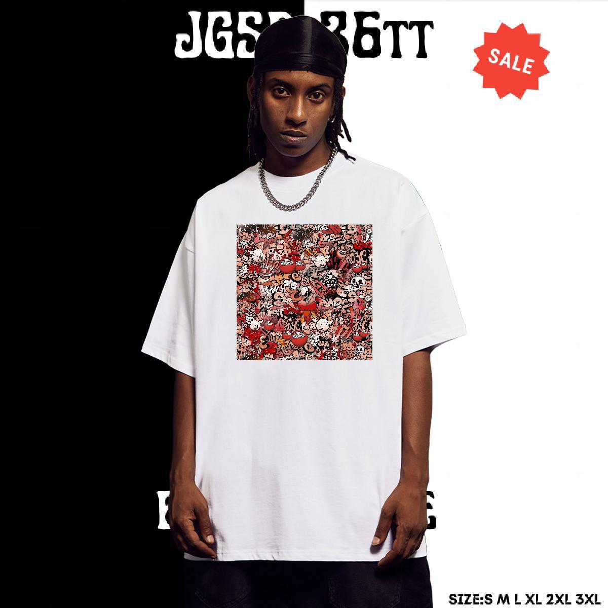 Soft Men T Shirts 230g Pure Cotton skull Casual Beach Anime Print Crew Neck Breathable Mens Tshirts New Tops Shirt