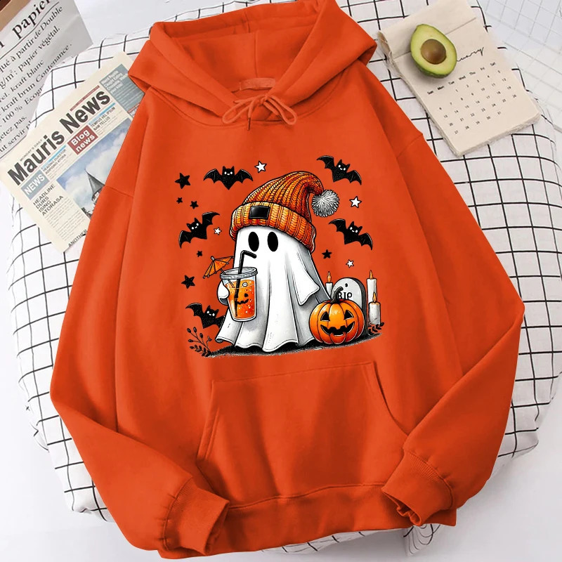 Halloween Ghost Pumpkin Bat Hoodies For Women Fashion Hooded Pullover Teens Casual Long Sleeves Halloween Sweatshirts 240824